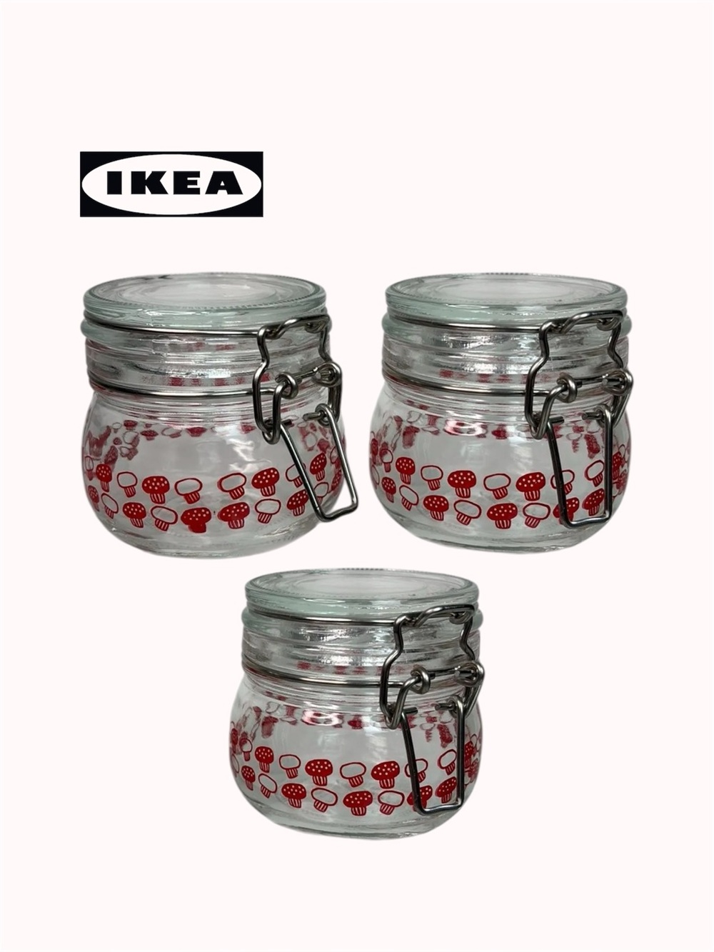 IKEA KORKEN LE mushroom glass jars